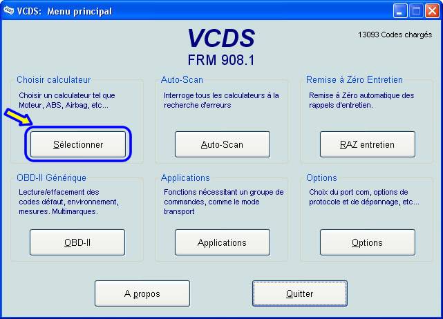 Ecran Accueil VCDS Select